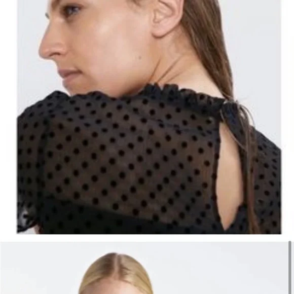 ZARA Black Flocked Swiss Dot Shirt Sleeve Flowy Midi Dress - Picture 13 of 14